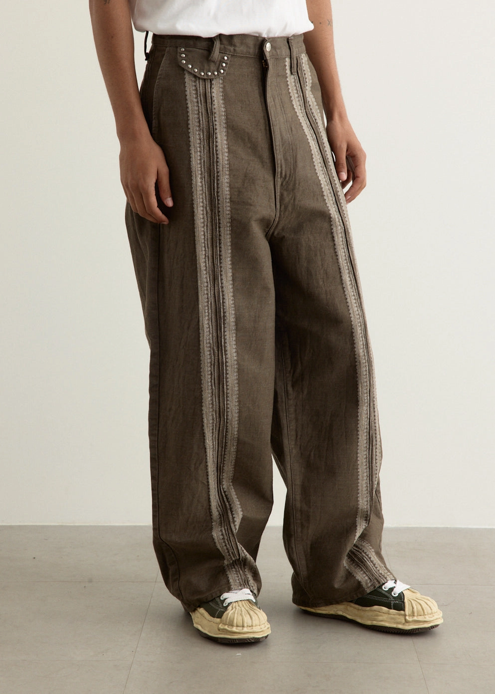 12oz YAGASURI Jacquard Denim PORT Baggy Pants Wrinkle resistant fabric