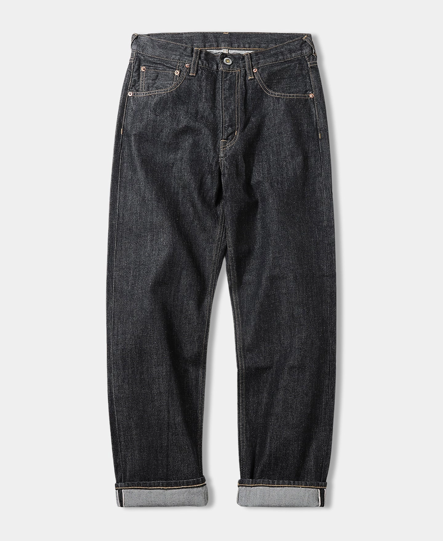 Youth Style Weekend Style Rainy Day 14 oz Selvedge Basic Straight-Fit Jeans - Black