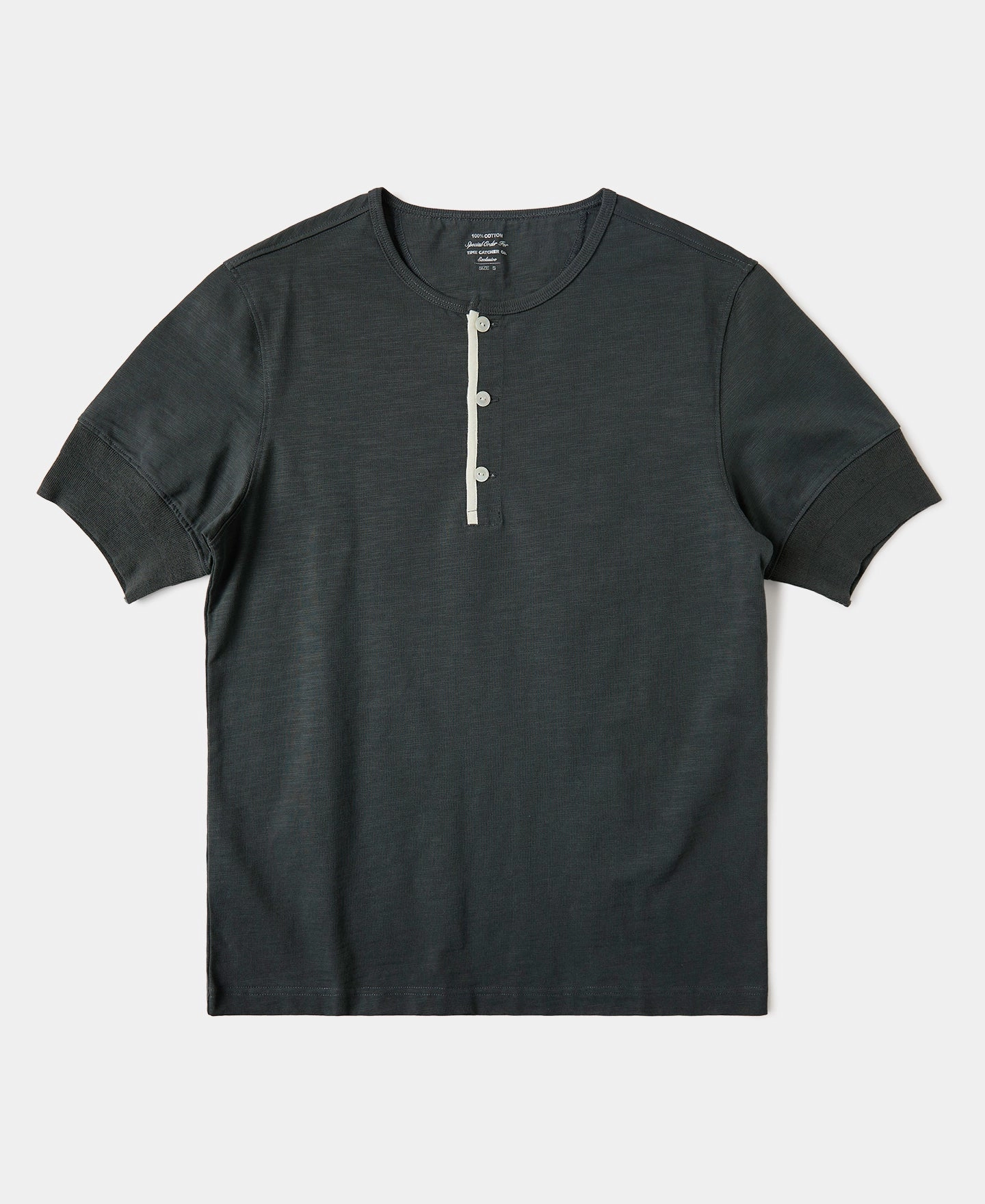 Soft Lining Trendy Piece 1900s 9.8 oz Slub Cotton Henley T-Shirt - Vintage Black