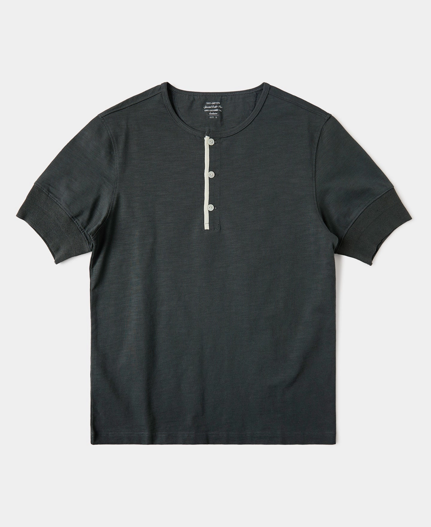 Anti Static Treatment 1900s 9.8 oz Slub Cotton Henley T-Shirt - Vintage Black