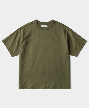 1900s Heavyweight Cotton Jersey Boxy T-Shirt - Olive Relaxed Comfort Fit Classic Comfort Style