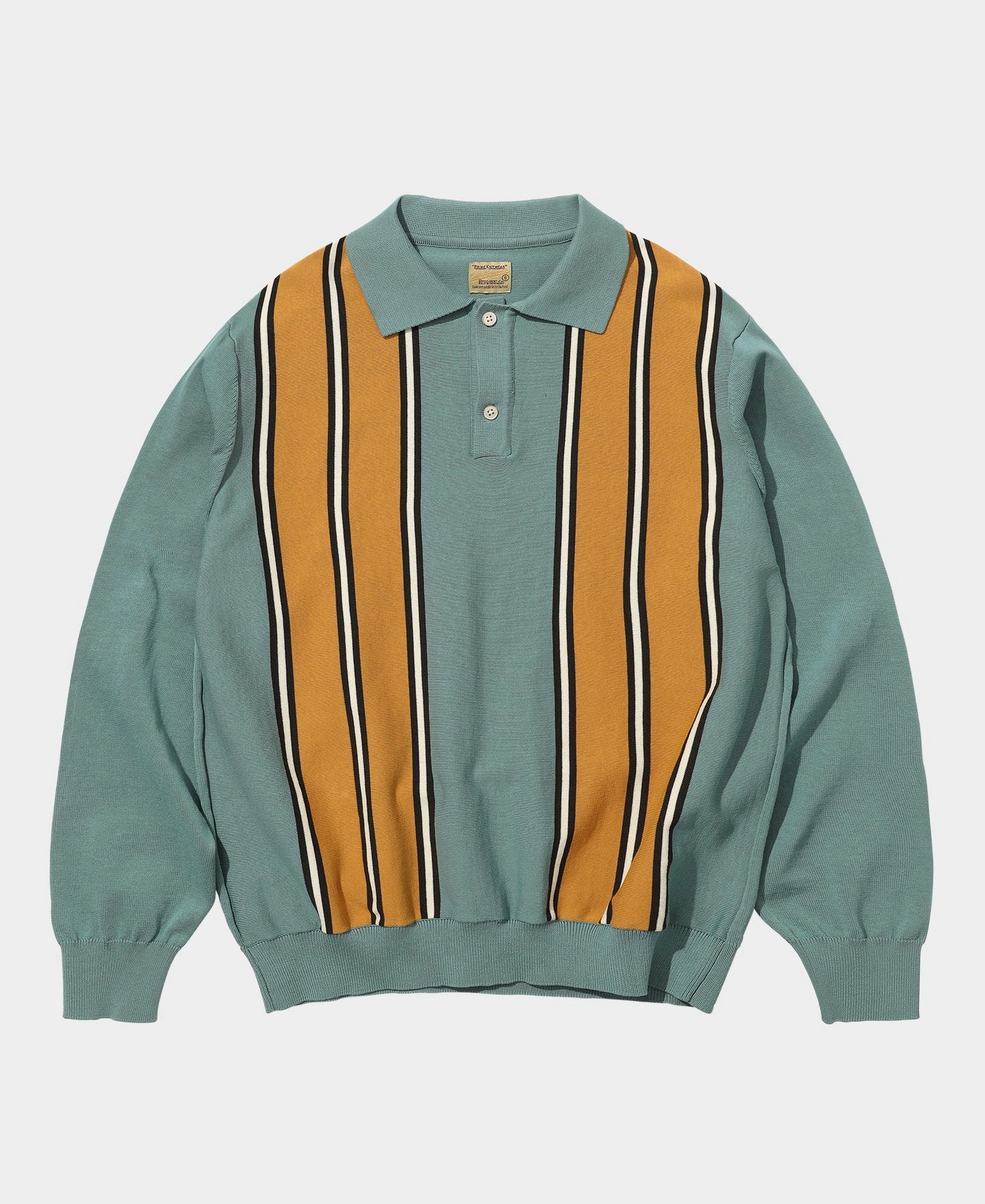 1950s Contrast Stripe Long Sleeve Polo Shirt Everyday Basic Quick Fit