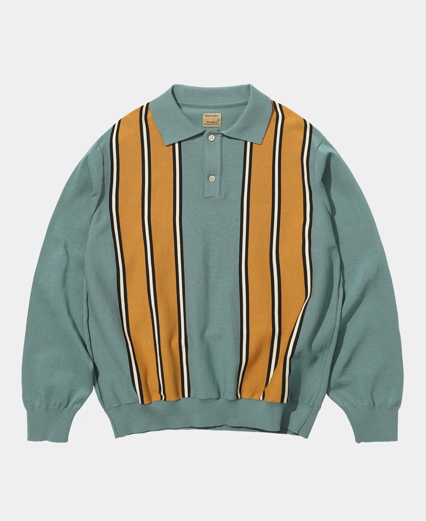 1950s Contrast Stripe Long Sleeve Polo Shirt Chill Layering Snap Button Closure