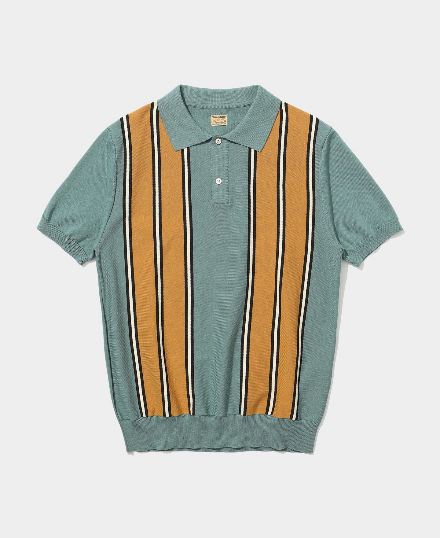 Four Button Placket 1950s Contrast Stripe Polo Shirt