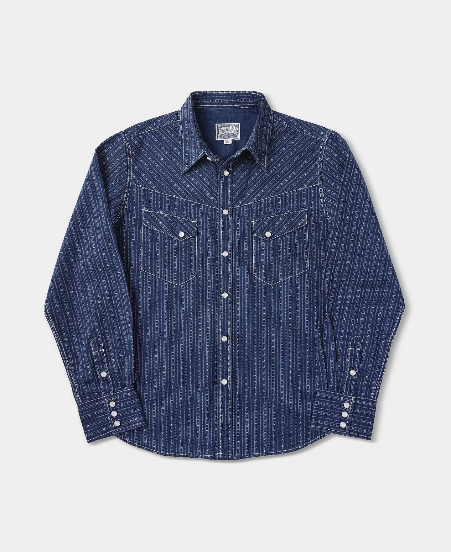 ethical fashion Twill Weave 1950s Indigo Discharge-printed Wabash Stripe Western Shirt