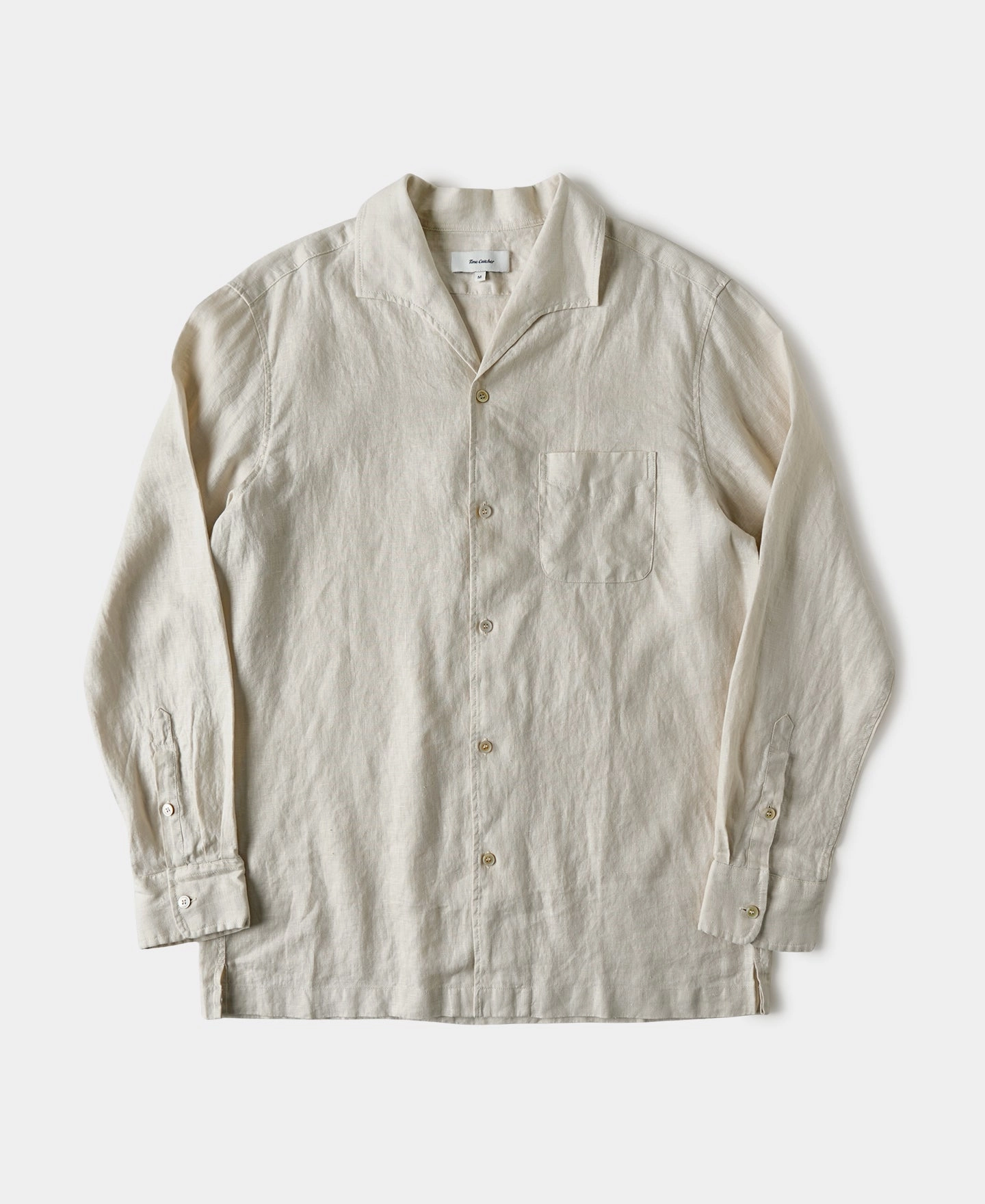 1950s Italian Collar Long-Sleeve Linen Shirt - Apricot Athletic Cut