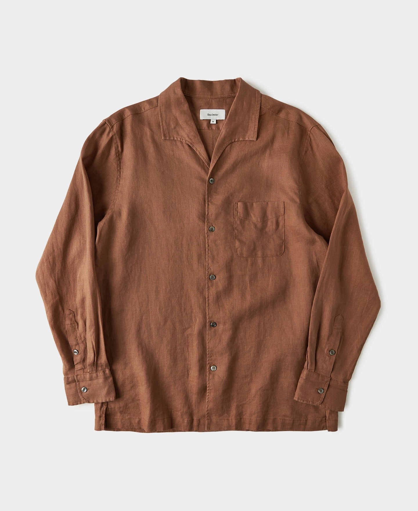 High-End Fashion Oversized style 1950s Italian Collar Long-Sleeve Linen Shirt - Brown