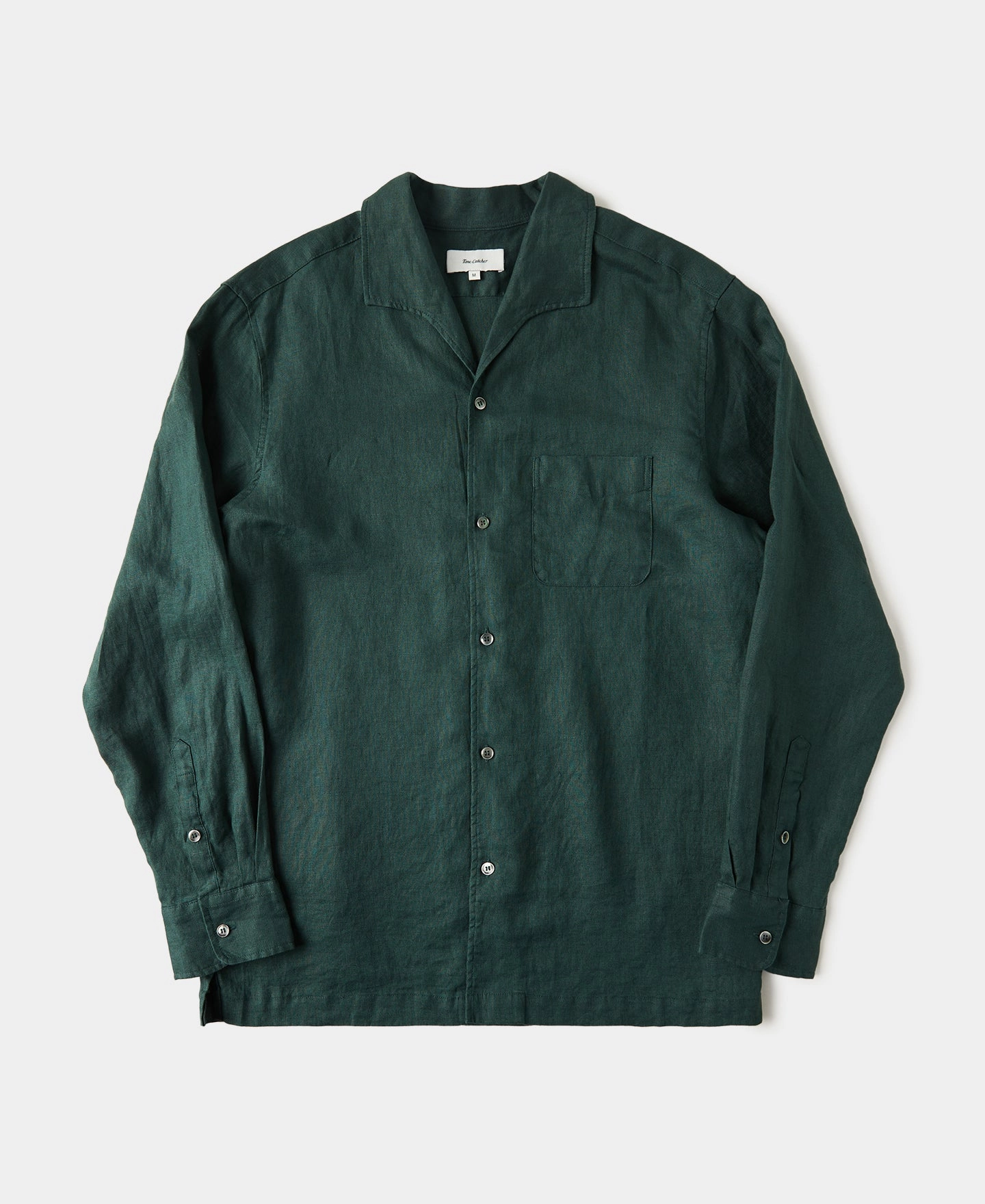 Timeless Comfort 1950s Italian Collar Long-Sleeve Linen Shirt - Dark Green