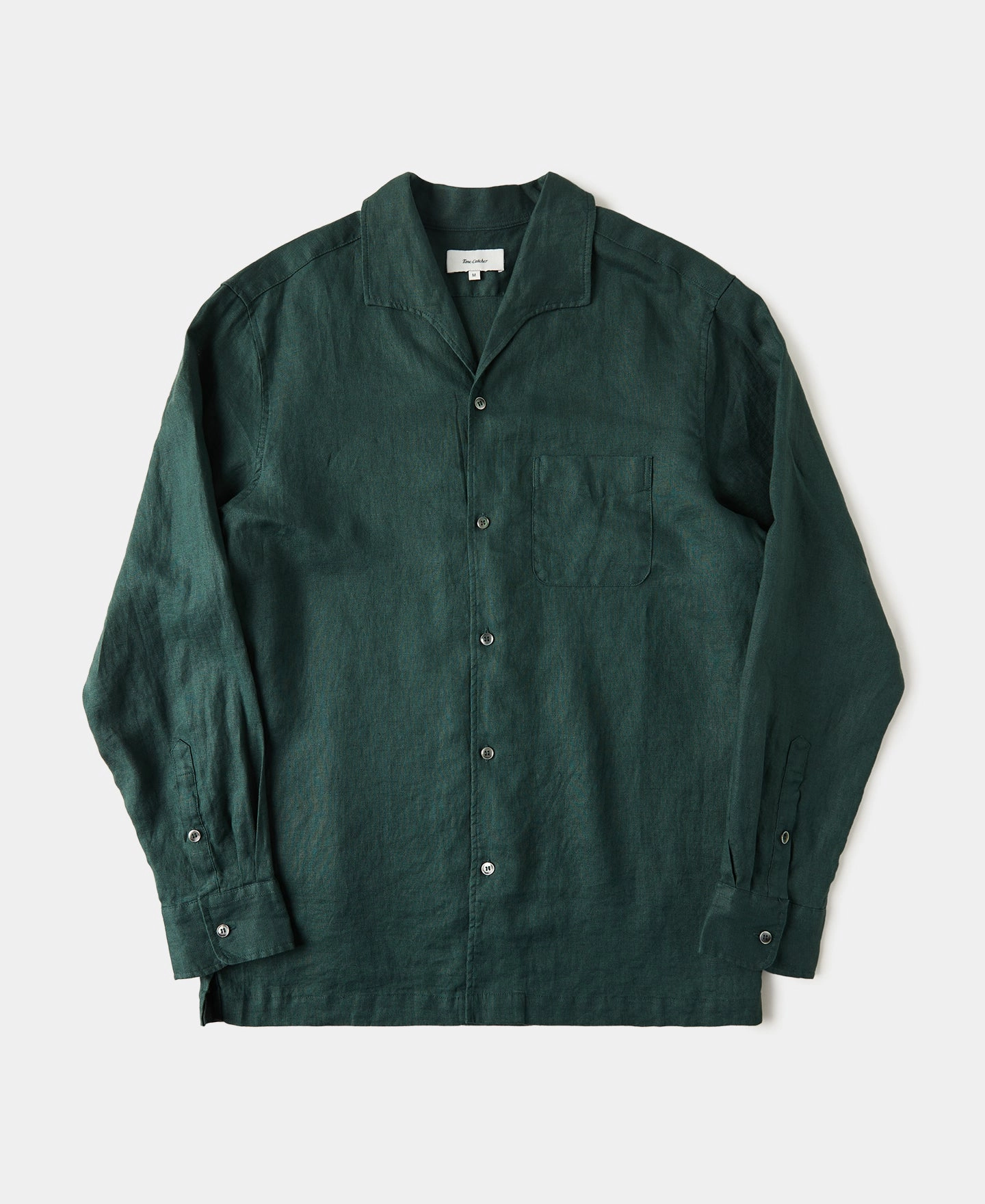 1950s Italian Collar Long-Sleeve Linen Shirt - Dark Green Soft Comfort