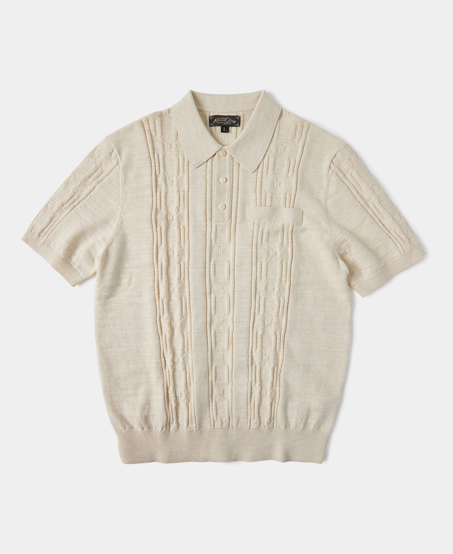 1960s Jacquard Slub Cotton Polo Shirt - Cream Stylish Basics