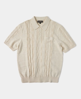 Fresh Comfort 1960s Jacquard Slub Cotton Polo Shirt - Cream