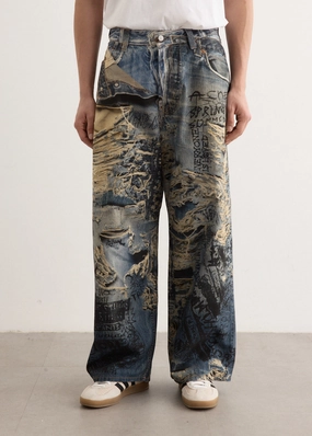 2023M FN TLO Torn Scribble Jeans Weekend Style Stretch Bold Look