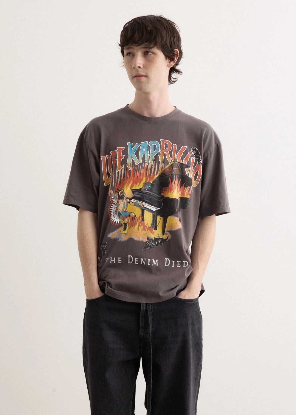 20/-Jersey Crew T-Shirt (BURNING PIANO) Reinforced Collar Street Trend Look