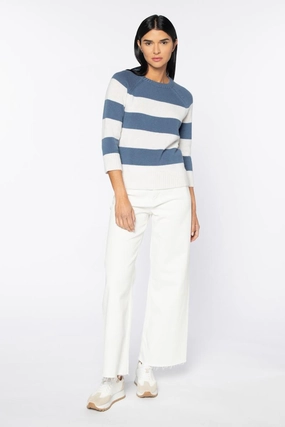 3/4 Sleeve Wide Stripe Crew Comfy Winter Wear Winter Must-Have Wear