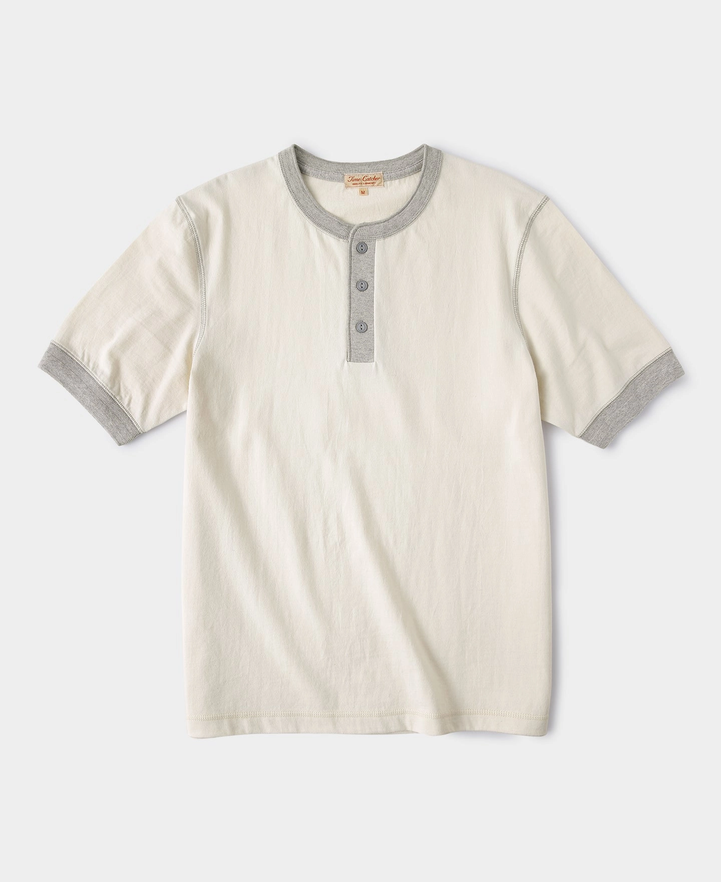 Taped Neckline 9.3 oz Cotton Tubular Henley T-Shirt - Gray/Apricot