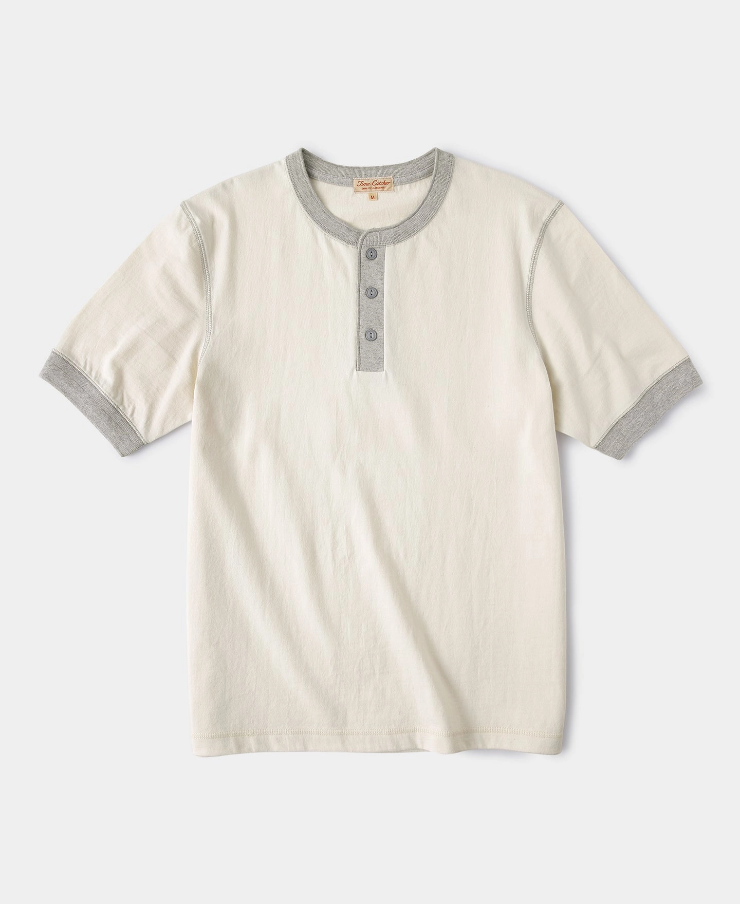 9.3 oz Cotton Tubular Henley T-Shirt - Gray/Apricot Slim Style