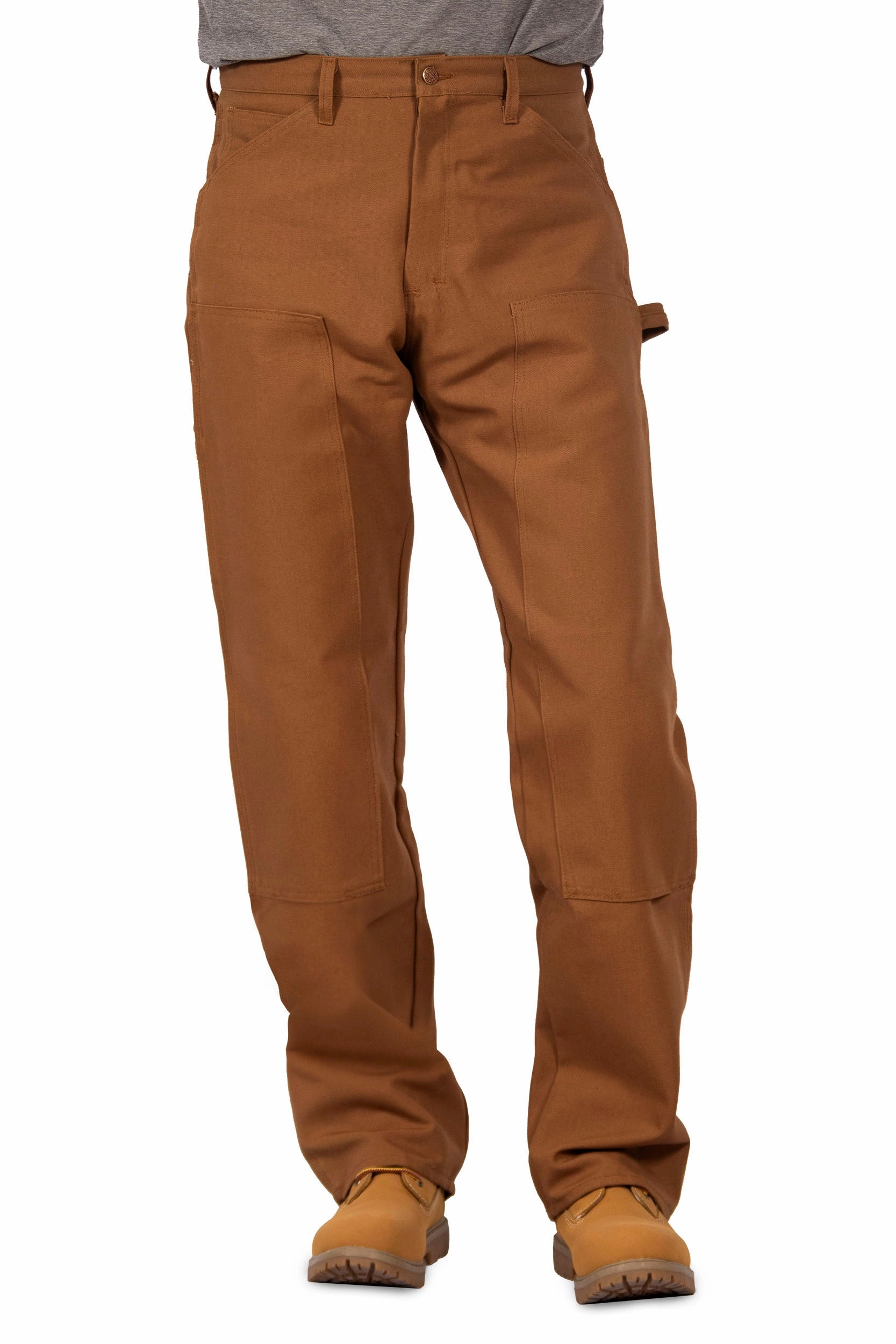 #2202 Brown Duck Double-Front Carpenter Dungarees - MADE IN USA Couple Look Athlete Fit Festival Outfit Softened Texture