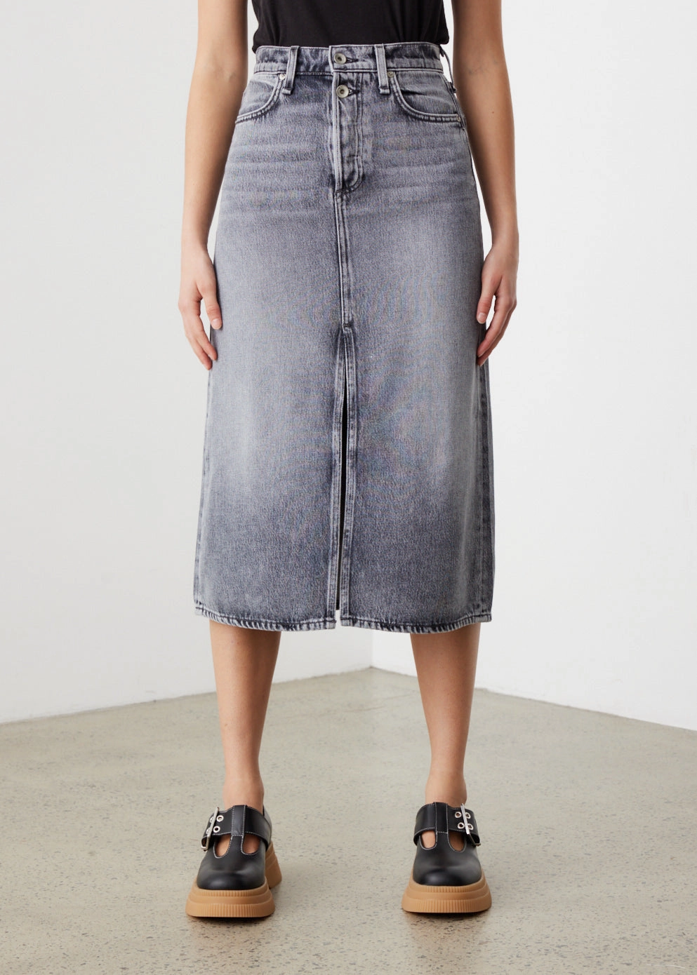 Double Layer Construction *NO STOCK* Broken In Denim High-Rise Skirt