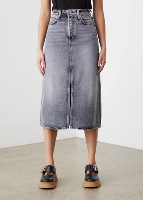 Double Layer Construction *NO STOCK* Broken In Denim High-Rise Skirt