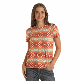 Loose Tee Panhandle Women's Orange Aztec Tee