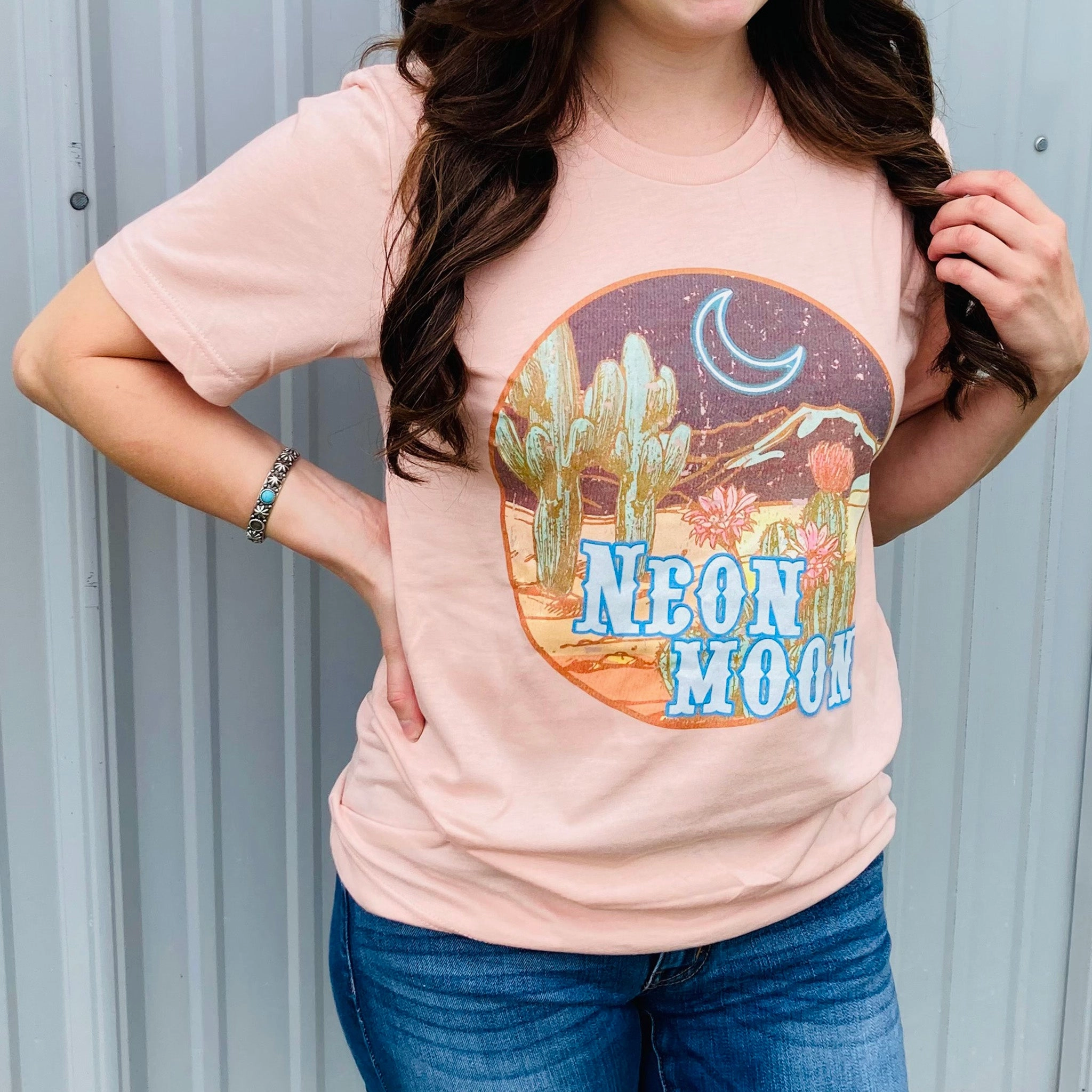 Neon Moon Tee Classic Crewneck Design Multi Way Adjustable Fit