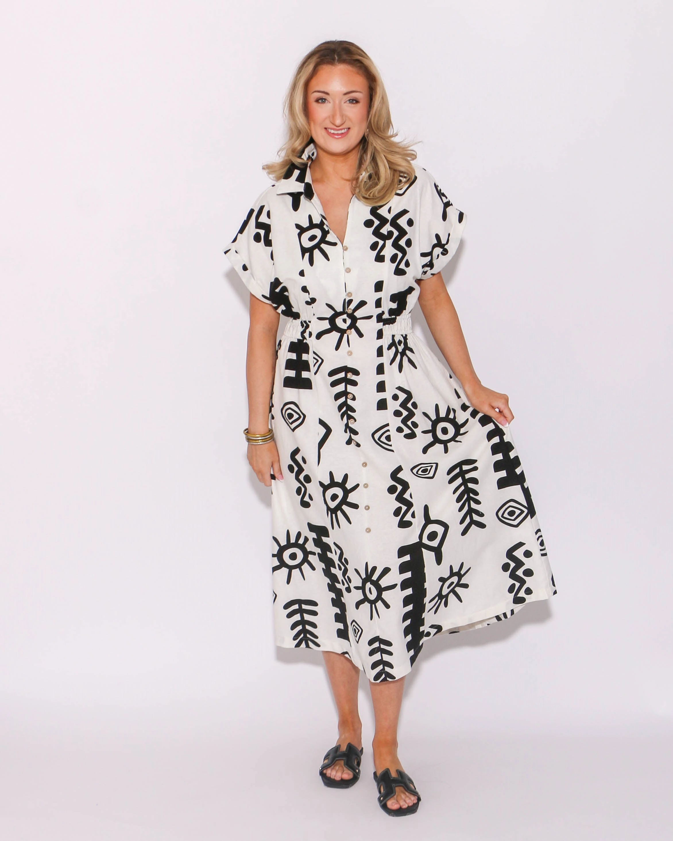 Abstract Button Down Midi Dress Ombre-Effect