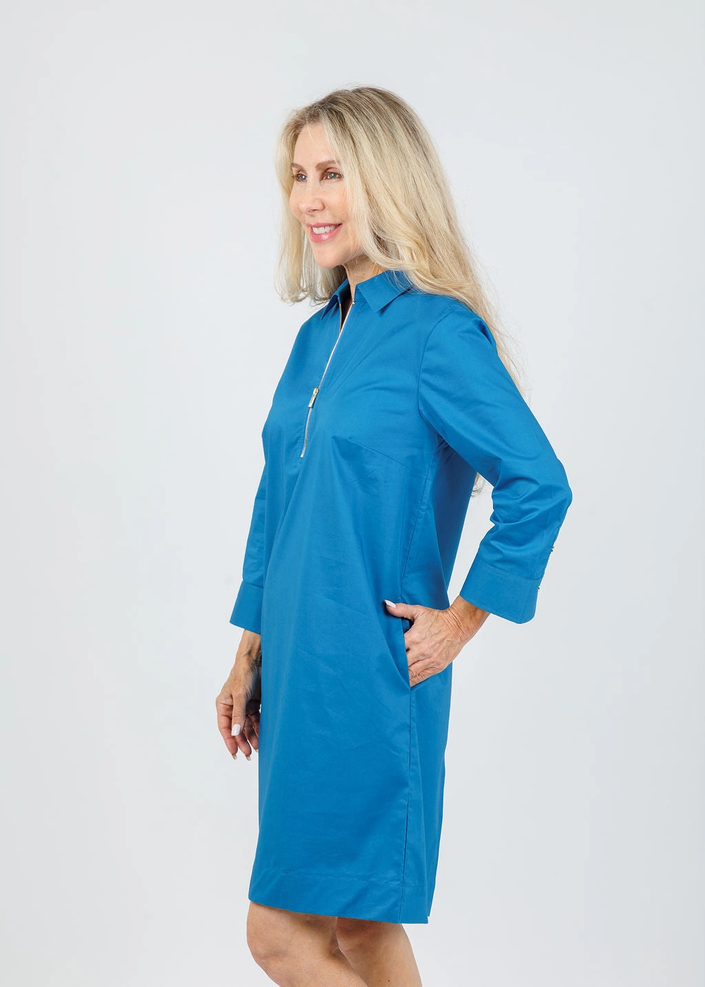 Alessa 3/4 Sleeve Dress - Sapphire Sculpted Detail