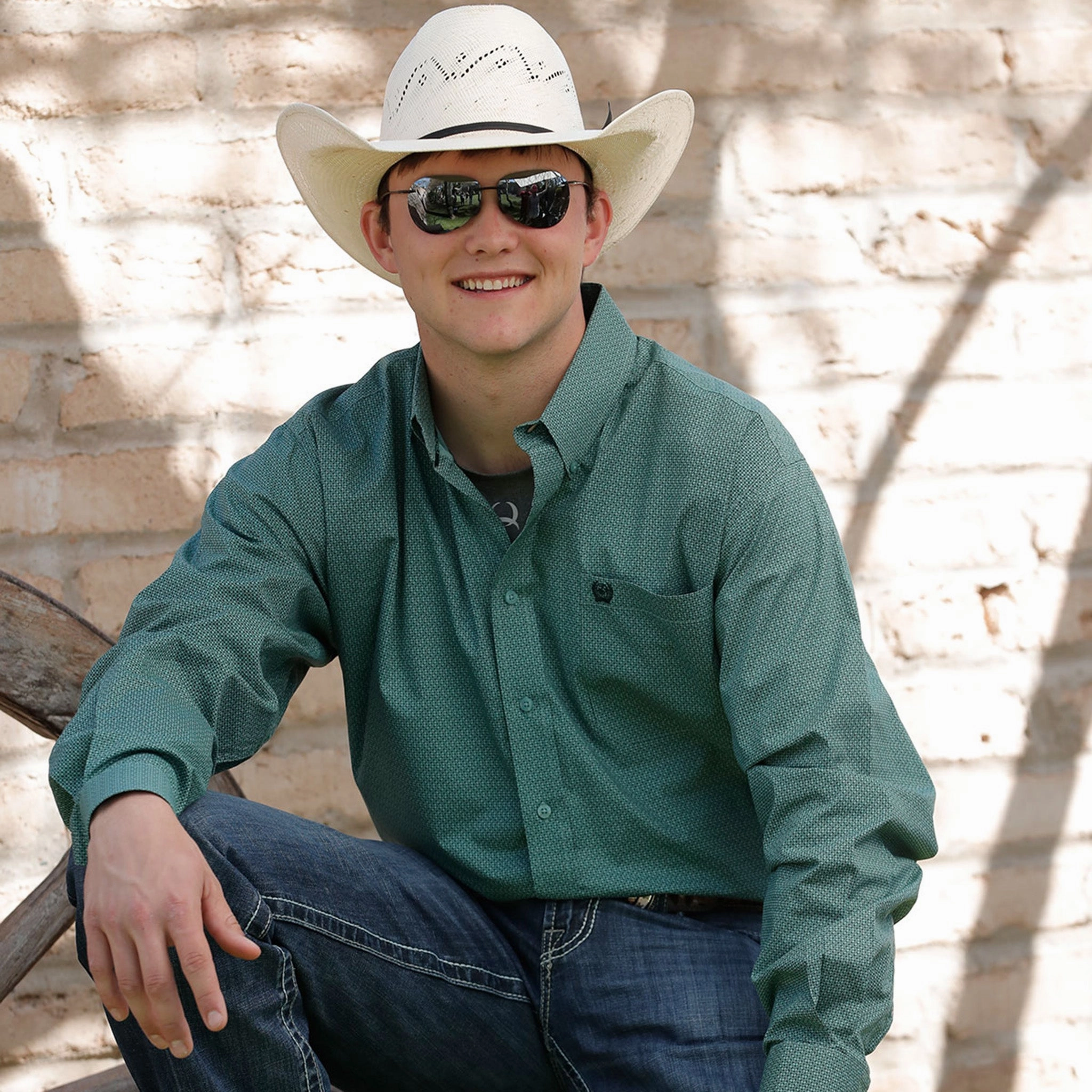 Cinch Men's Green Geo Print Shirt Casual Sophistication