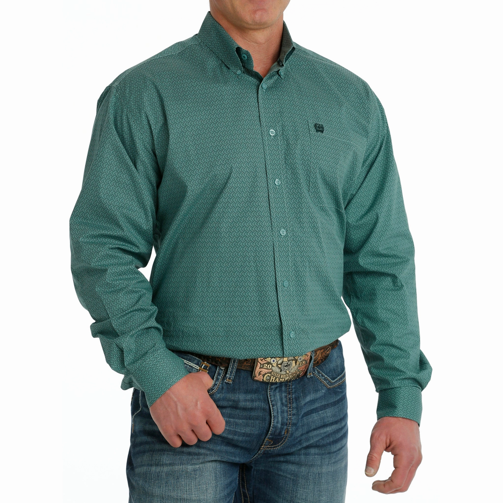 Cinch Men's Green Geo Print Shirt Casual Chic