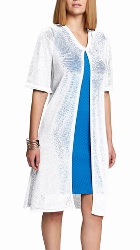 Cozy Appeal Subtle Texture Detail Contempo Dahlia Mesh Long Cardigan - Shimmery Silver White