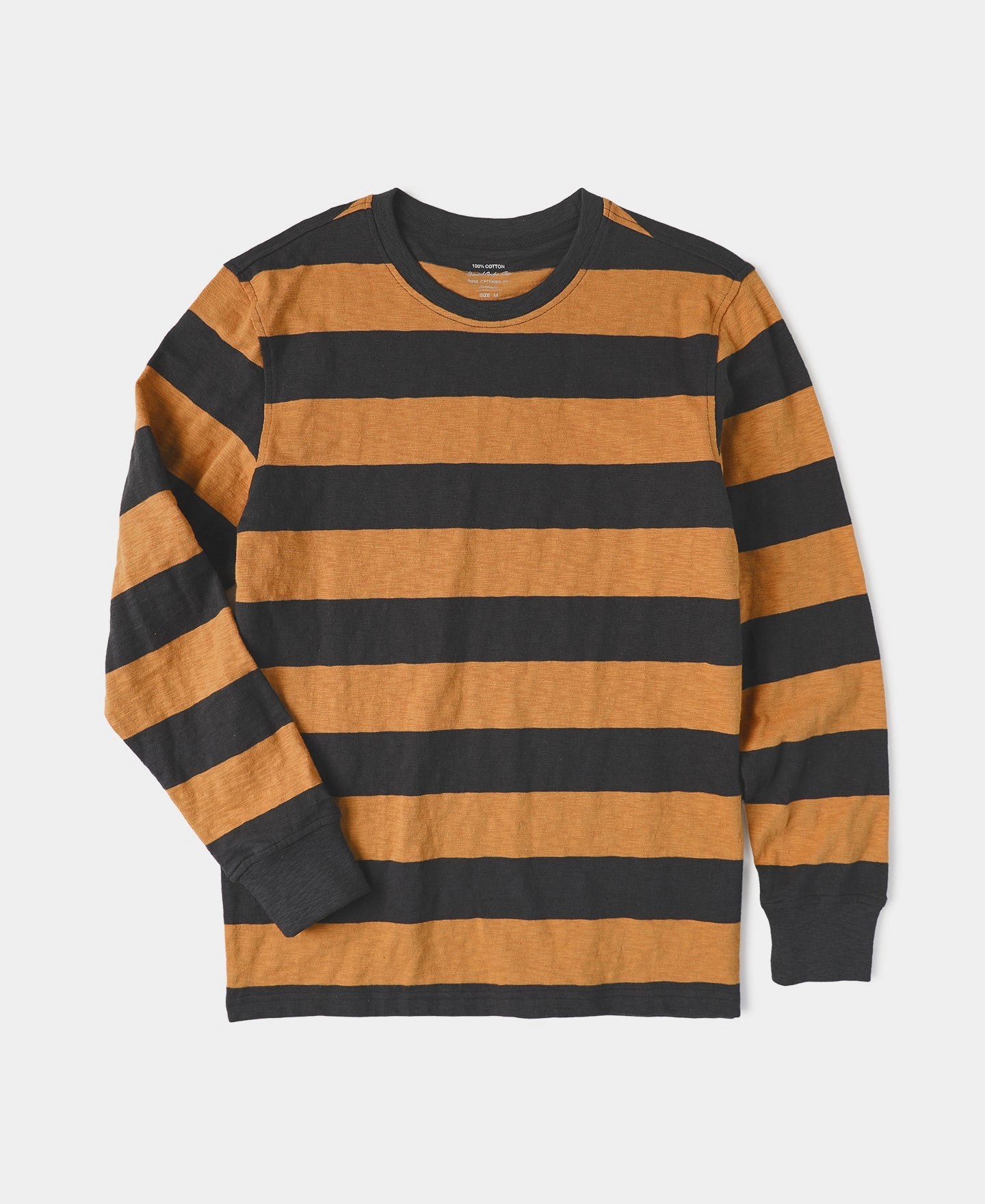 Slub Cotton Wide Striped Long Sleeve T-Shirt - Black/Orange Seasonal Layering