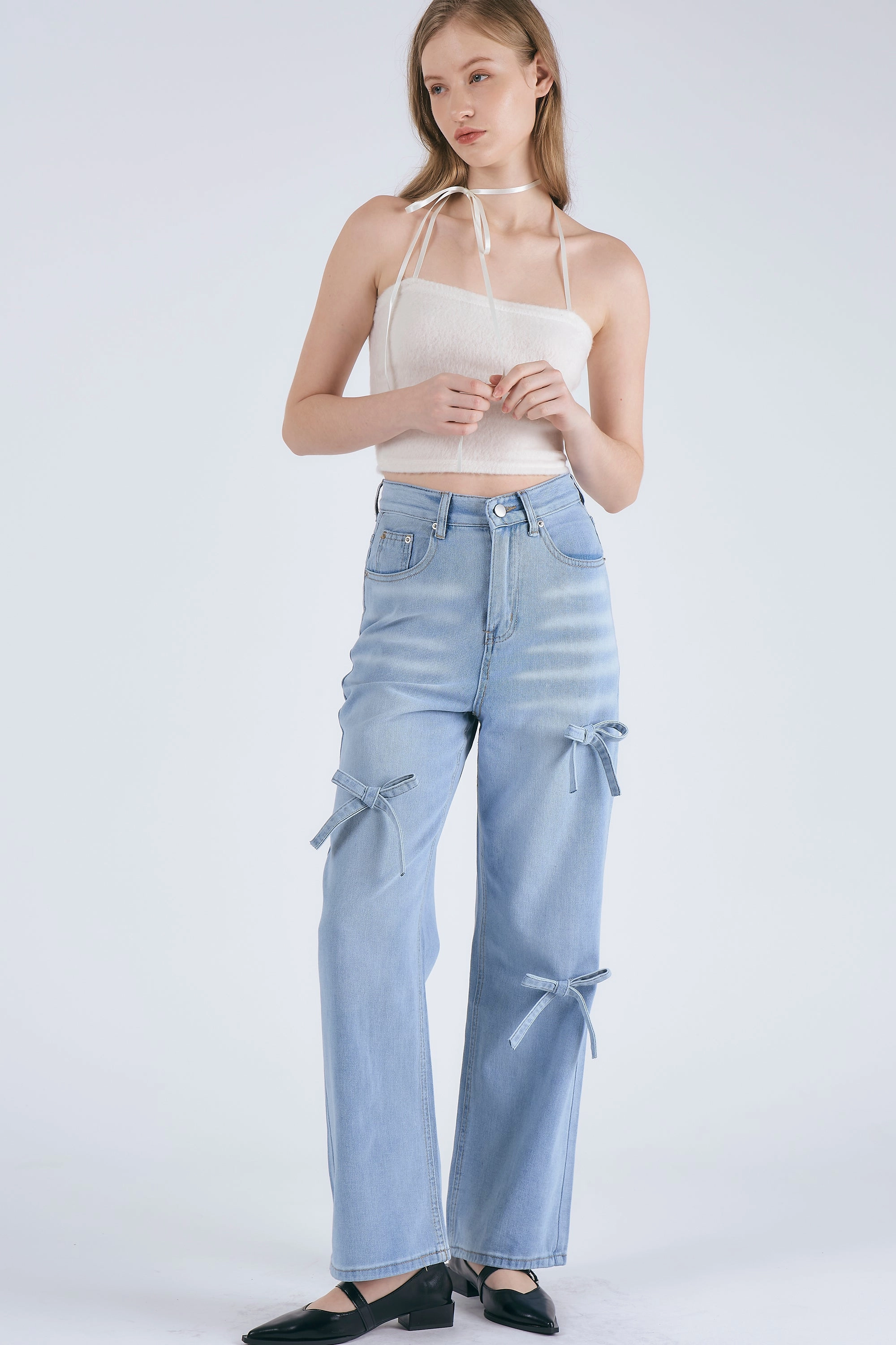 Night Out Bold Look Neutral Choice Maisie Bow Detail Jeans