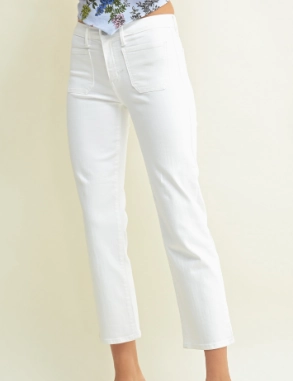 Minimalist Adult Fashion White Frame Front Pockets Straight Jeans