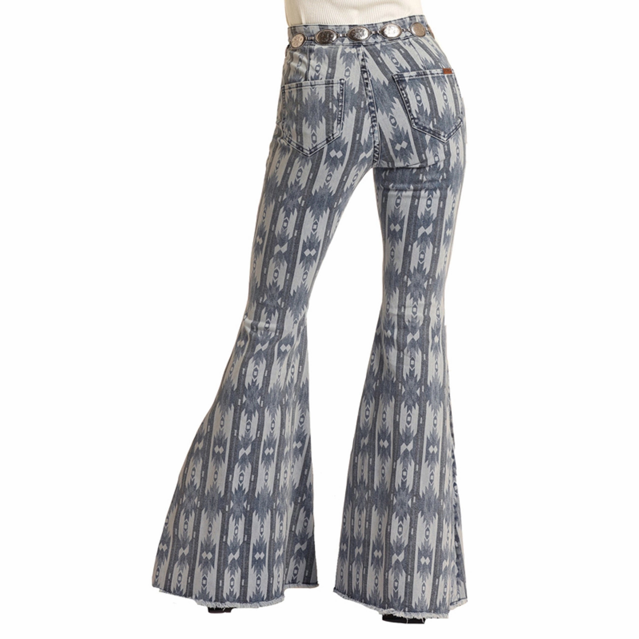 Rock & Roll Cowgirl Medium Wash Aztec Flare Jeans Tapered leg