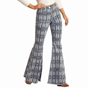 Easy Pair Timeless Piece Rock & Roll Cowgirl Medium Wash Aztec Flare Jeans