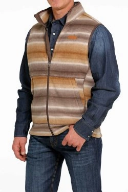 Cinch Men's Multi Brown Fleece Vest Heavy Duty Zippers Comfort Fit