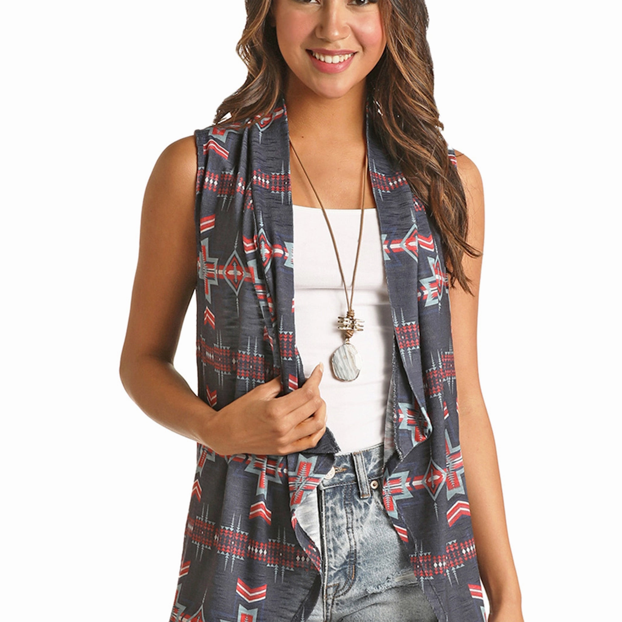 Active Blouse Rock & Roll Women's Americana Aztec Print Vest