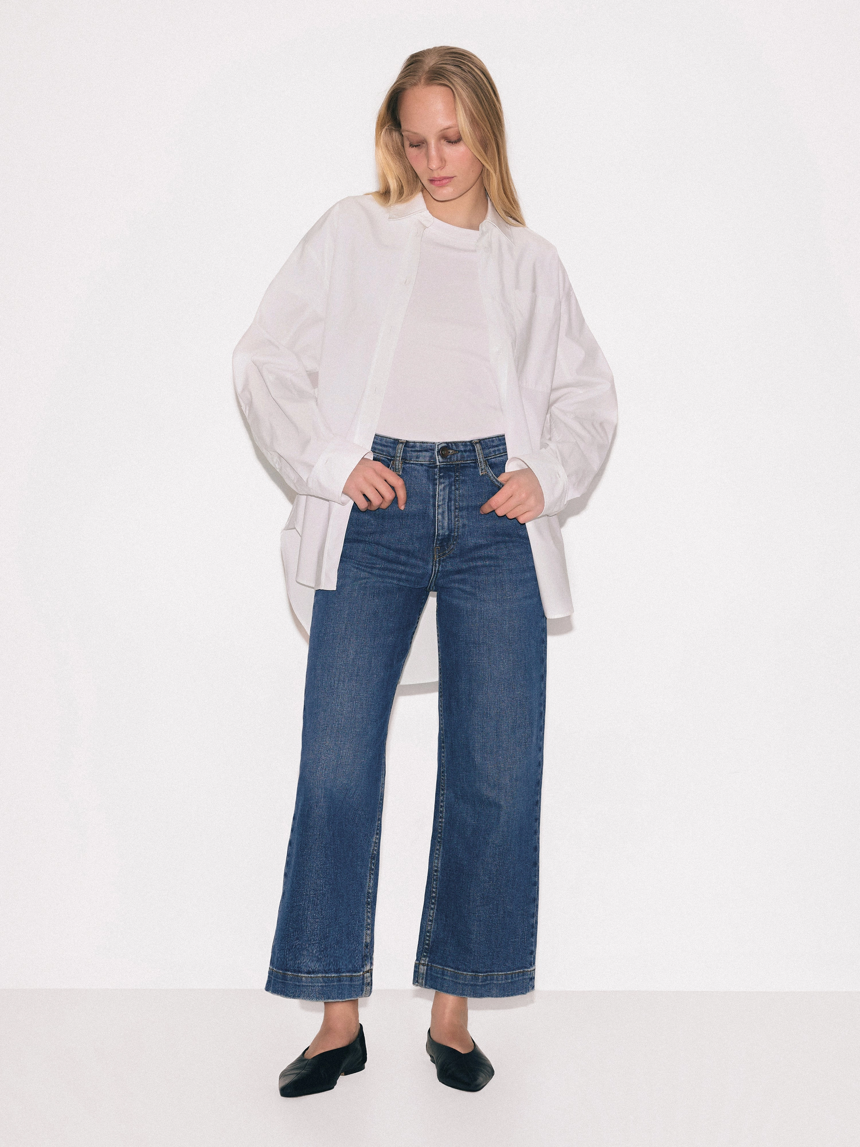 Adjustable Waistbands Tyne Wide Leg Cropped Jean | Vintage Mid Blue Gentle Wear