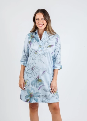 Aileen 3/4 Sleeve Dress - Lily Print Dreamy Drape Timeless Style