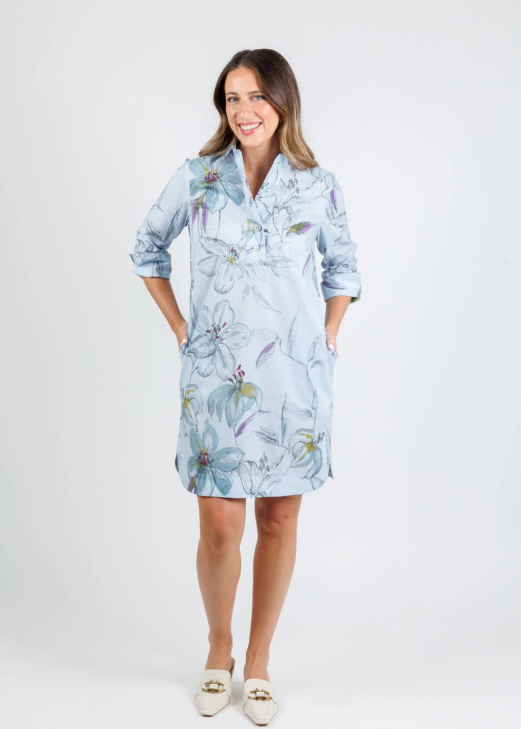 Neutral Base Joyful Look Aileen 3/4 Sleeve Dress - Lily Print