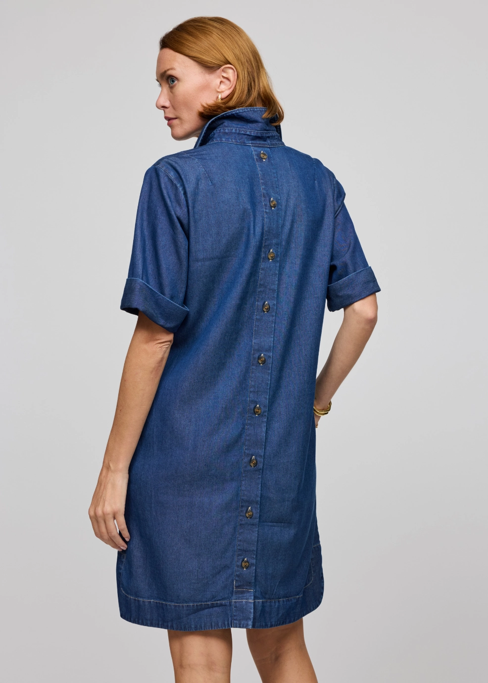 Balanced Light Aileen Short Sleeve Denim Tencel Dress - Dark Wash