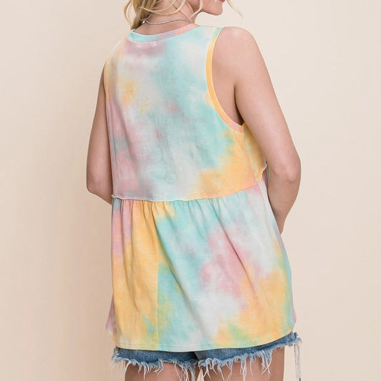 Mango and Pink Tie Dye Tank Yarn Dye Stripe QuickDry Textile