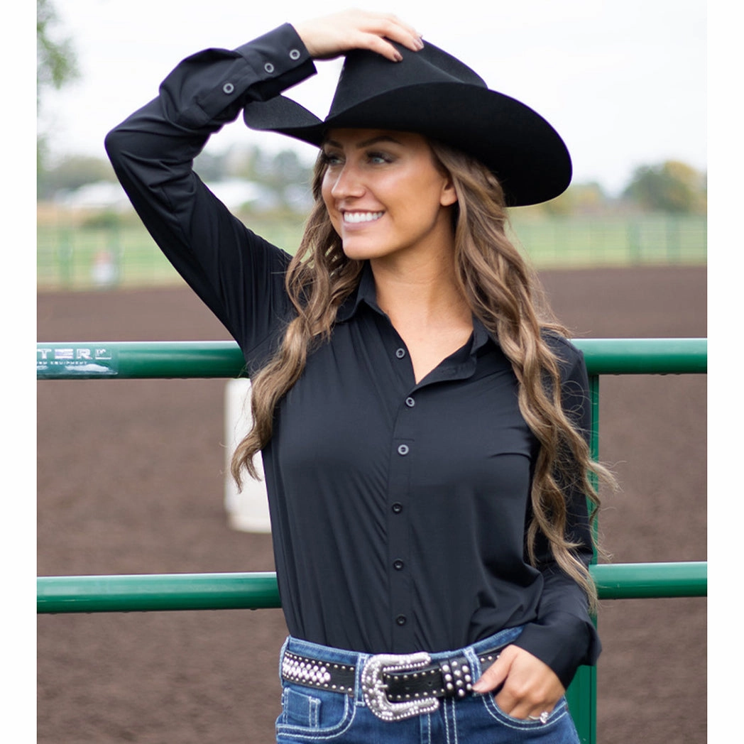 Comfortable Cotton DropShoulder Cowgirl Tuff Black Button Up