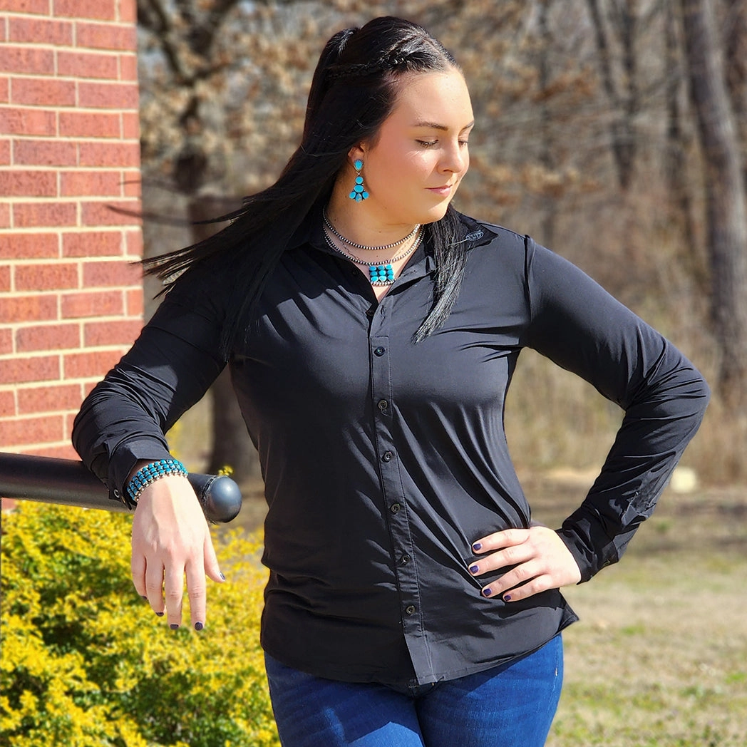 Cowgirl Tuff Black Button Up CrossBackDesign BreathableBack
