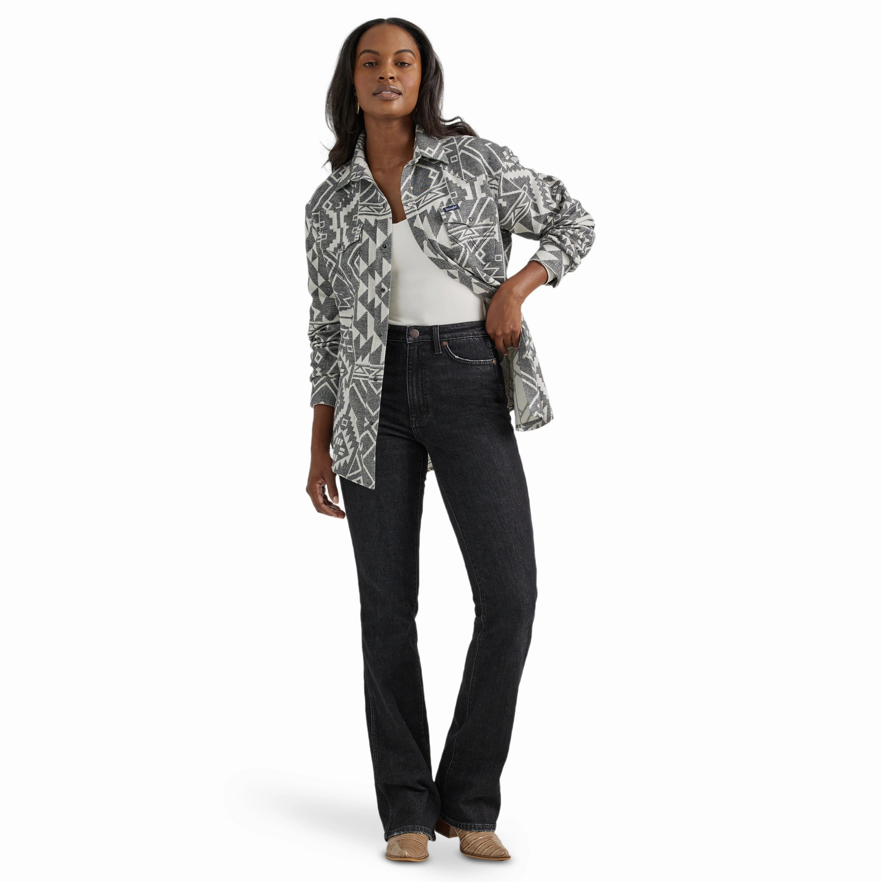 Wrangler Women's Black Jacquard Aztec Shacket Hard Cover