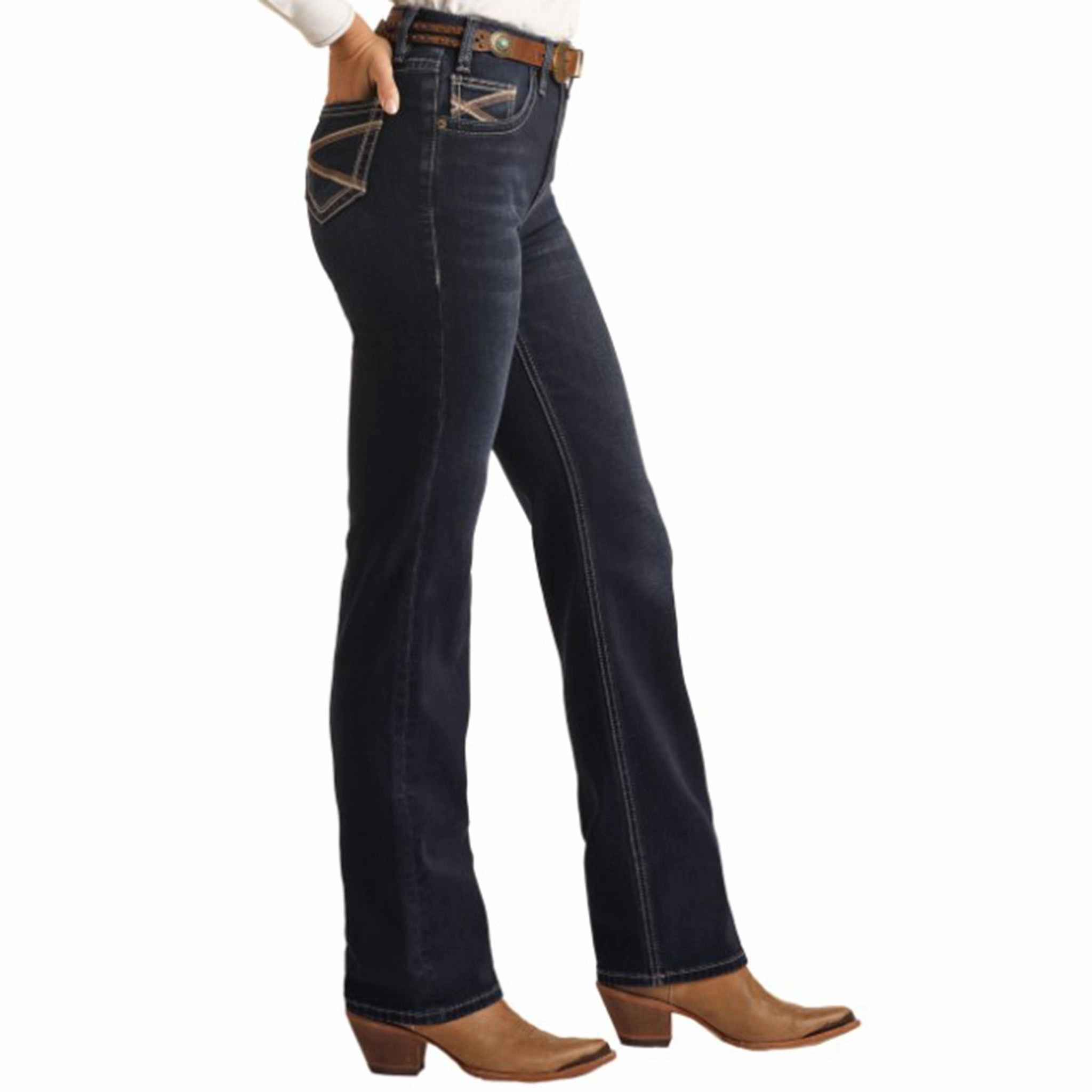 Rock & Roll Women's Rope Stitch Modest Boot Jean Spring Mood Party Look Classic