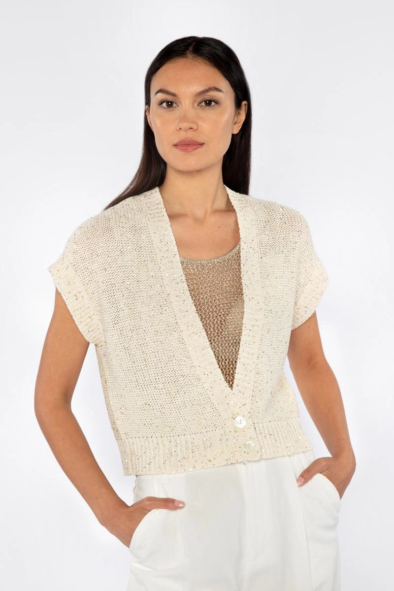 Versatile Outfit Fashionable Look Sequin Cap Sleeve Cardigan