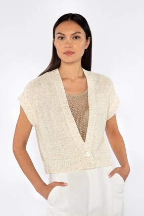 Layered Knit Sequin Cap Sleeve Cardigan