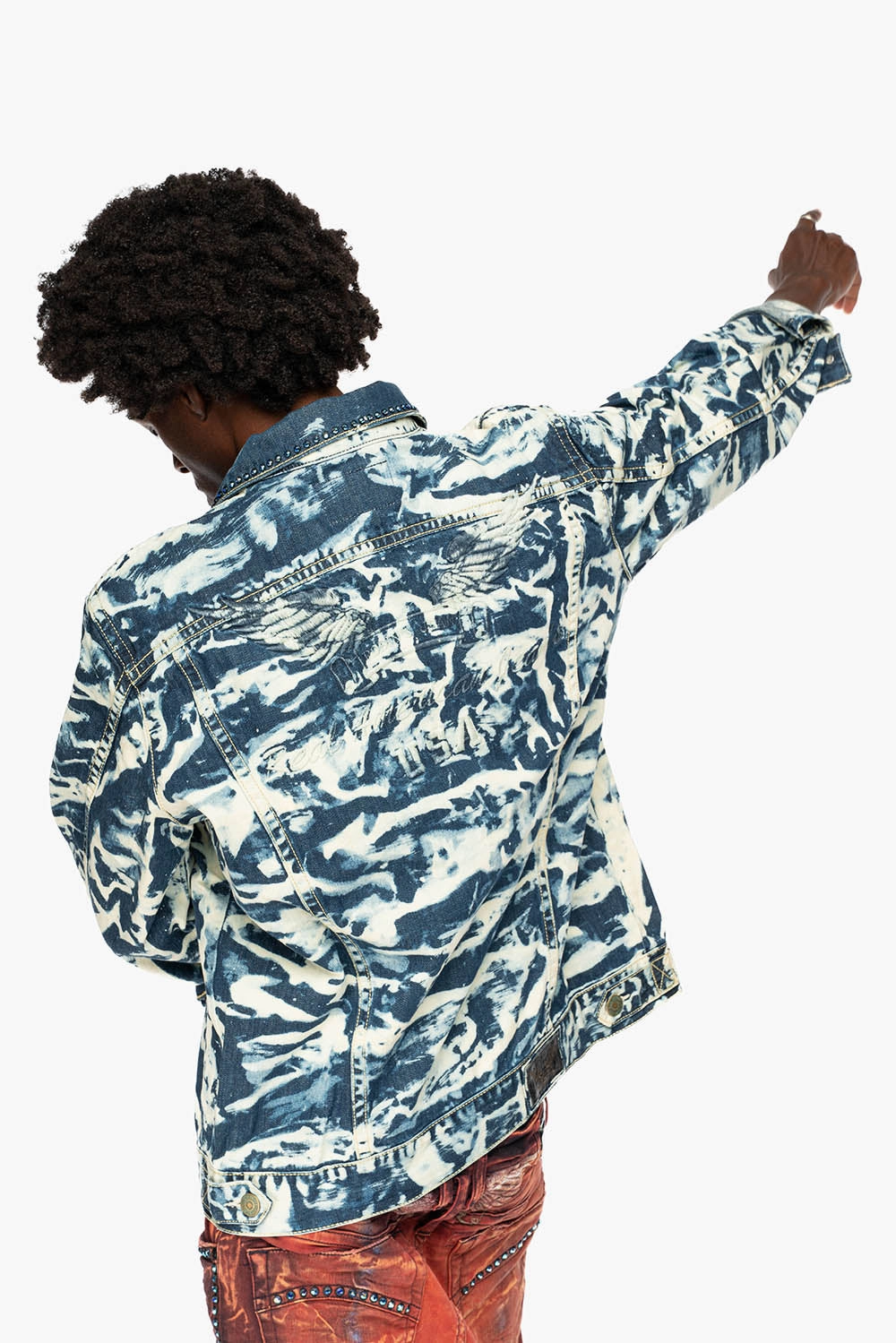 SALT INDIGO JEAN JACKET EMBELLISHED WITH SAPPHIRE  CRYSTALS Nylon Shell Construction