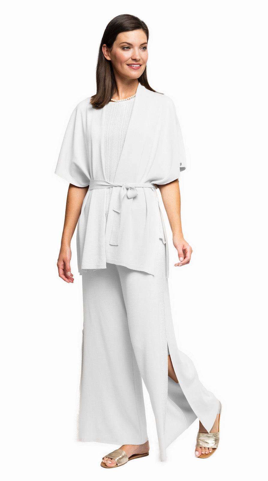 Chilly Wear Melinda Belted Dropped Shoulder Cardigan; White